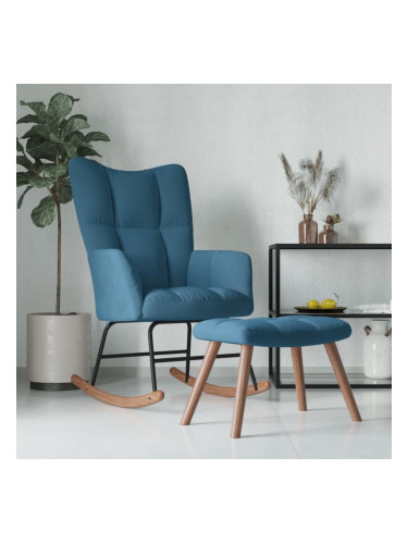 Sonata H Люлеещ се стол с табуретка, син, кадифе