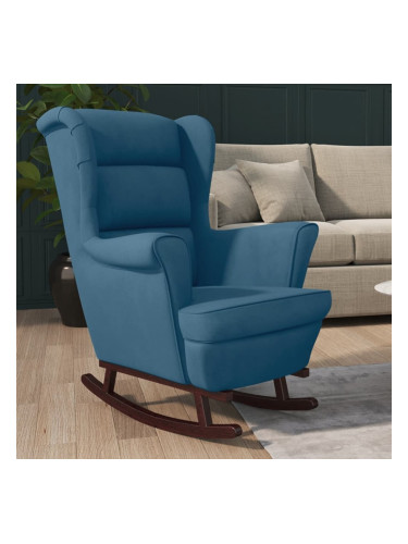 Sonata H Люлеещ се стол с крака от каучуково дърво масив син кадифе