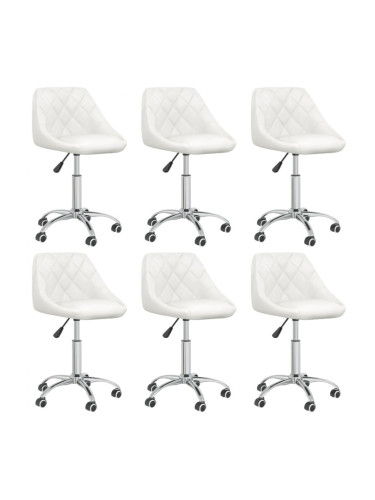 Sonata H Въртящи се трапезни столове, 6 бр, бели, изкуствена кожа