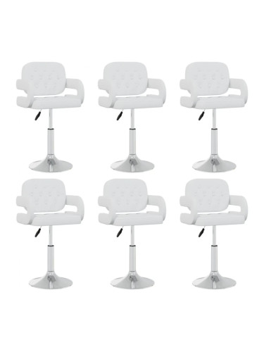 Sonata H Въртящи се трапезни столове, 6 бр, бели, изкуствена кожа