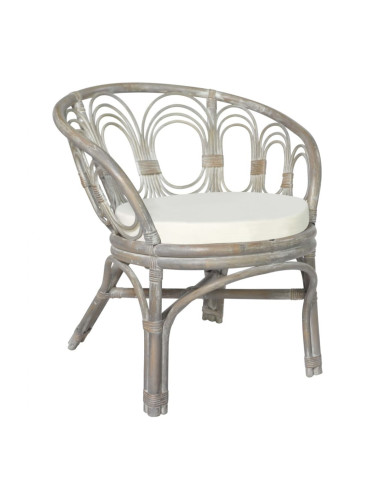 Sonata H Трапезен стол с възглавница, сив, естествен ратан и лен