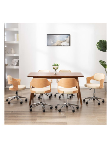 Sonata H Въртящи столове, 6 бр, кремави, извито дърво и изкуствена кожа