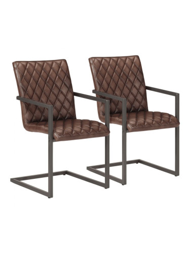 Sonata H Конзолни трапезни столове, 2 бр, кафяви, естествена кожа