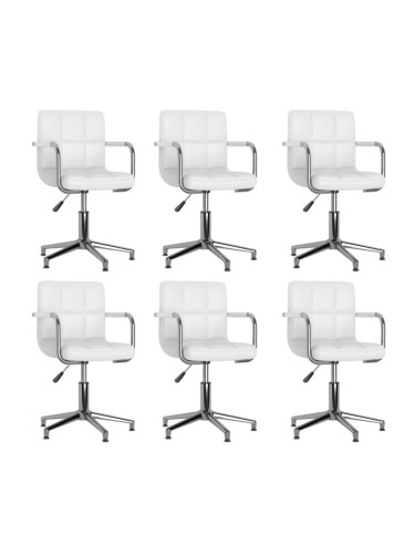 Sonata H Въртящи се трапезни столове, 6 бр, бели, изкуствена кожа