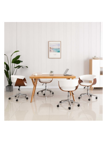 Sonata H Въртящи се трапезни столове, 4 бр, бели, изкуствена кожа