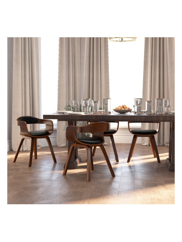 Sonata H Трапезни столове, 4 бр, черни, извито дърво и изкуствена кожа