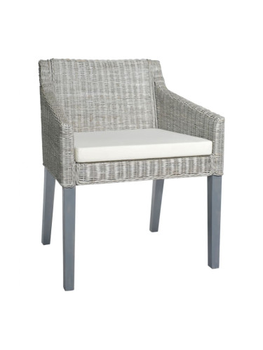 Sonata H Трапезен стол с възглавница, сив, естествен ратан