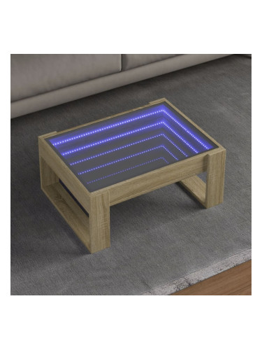 Sonata H Маса за кафе с Infinity LED, сонома дъб, 70x53x30 см