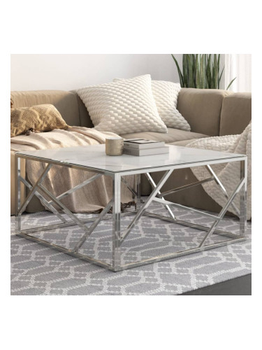 Sonata H Кафе маса, сребриста, неръждаема стомана и закалено стъкло