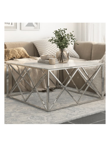 Sonata H Кафе маса, сребриста, неръждаема стомана и закалено стъкло