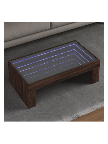 Sonata H Маса за кафе с Infinity LED, кафяв дъб, 90x50x30 см