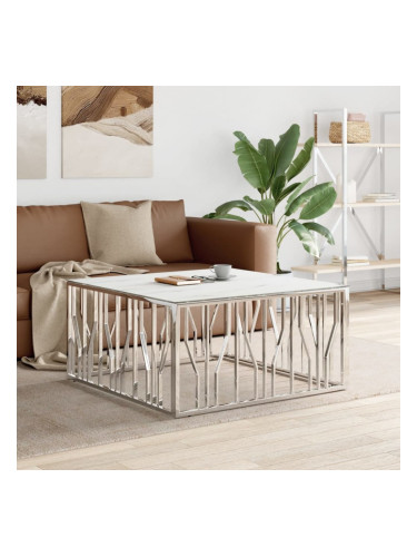 Sonata H Кафе маса сребриста 100x100x50 cм неръждаема стомана и стъкло