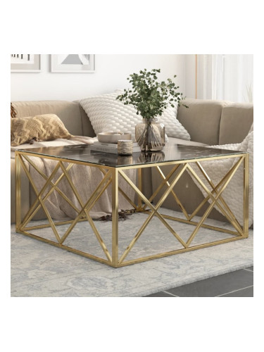 Sonata H Кафе маса, златиста, неръждаема стомана и закалено стъкло