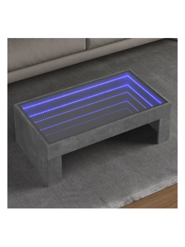 Sonata H Маса за кафе с Infinity LED, бетонно сив, 90x50x30 см