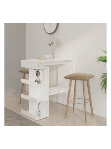 Sonata H Бар маса с шкаф за съхранение, бял гланц, 100x50x101,5 см