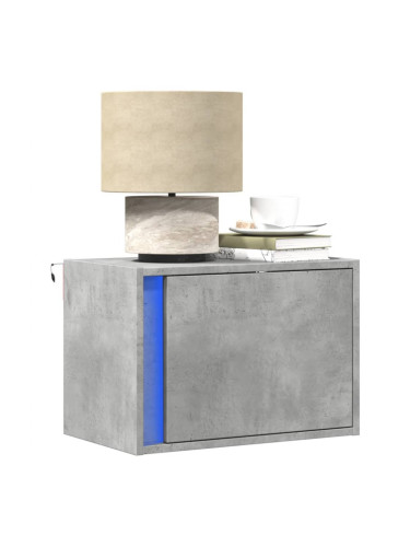 Sonata H Нощни шкафчета за стена с LED осветление, 2 бр, бетонно сиви