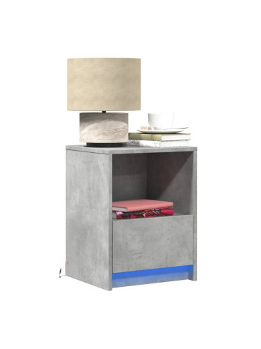 Sonata H Нощни шкафчета с LED, 2 бр, бетонно сиво, инженерна дървесина