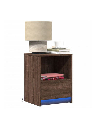 Sonata H Нощни шкафчета с LED, 2 бр, Кафяв дъб, инженерно дърво