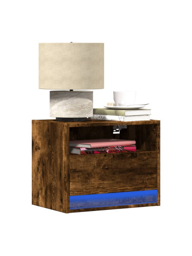 Sonata H Нощни шкафчета за стена с LED осветление, 2 бр, опушен дъб