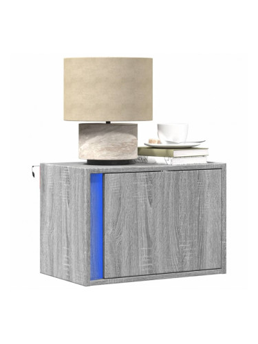 Sonata H Нощни шкафчета за стена с LED осветление, 2 бр, сив сонома