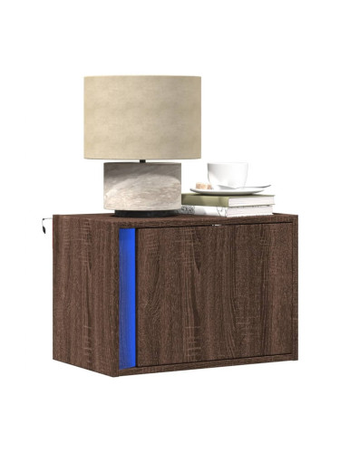 Sonata H Нощни шкафчета за стена с LED осветление, 2 бр, кафяв дъб