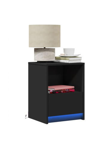 Sonata H Нощни шкафчета с LED, 2 бр, черно, инженерна дървесина