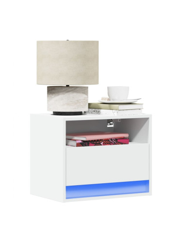 Sonata H Нощни шкафчета за стена с LED осветление, 2 бр, бели