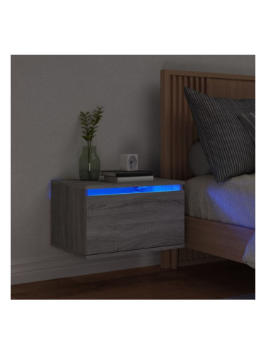 Sonata H Нощно шкафче за стена с LED осветление, сив сонома