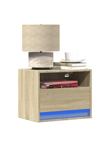 Sonata H Нощно шкафче за стена с LED осветление, дъб сонома