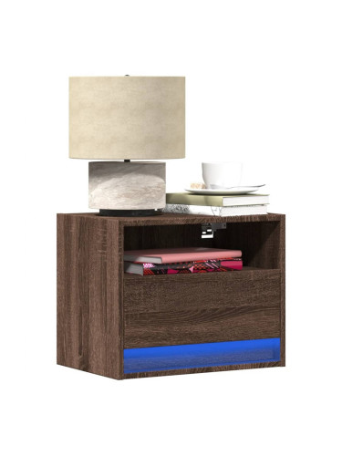 Sonata H Нощно шкафче за стена с LED осветление, кафяв дъб