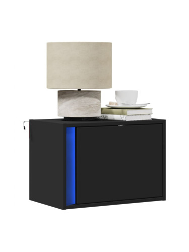 Sonata H Нощни шкафчета за стена с LED осветление, 2 бр, черни