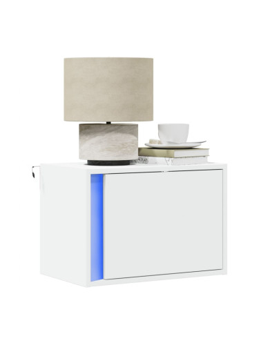 Sonata H Нощни шкафчета за стена с LED осветление, 2 бр, бели