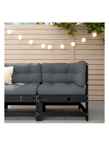 Sonata H Ъглов диван с възглавници, черен, борово дърво масив