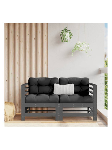 Sonata H Ъглови дивани с възглавници, 2 бр, сиви, борово дърво масив