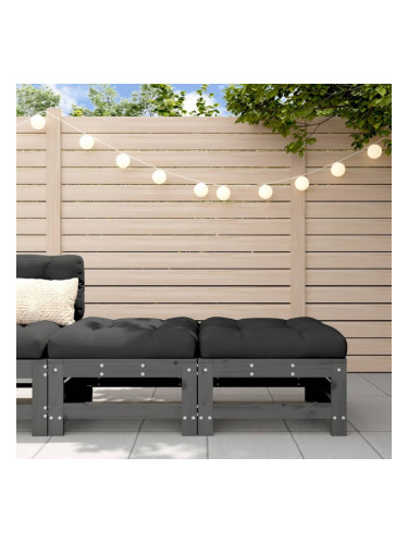 Sonata H Градински табуретки с възглавници 2 бр сиви борово дърво масив