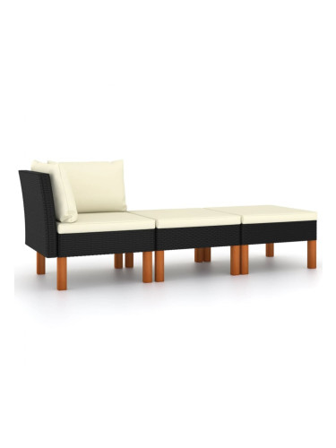 Sonata H Градински лаундж комплект, 3 части, полиратан и евкалипт масив