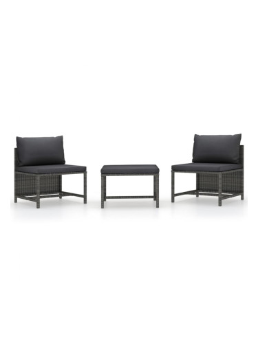 Sonata H Градински комплект с възглавници, 3 части, сив, полиратан