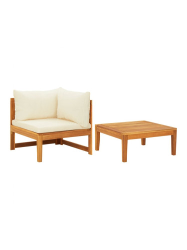 Sonata H Градински лаундж комплект с кремави възглавници 2 части акация