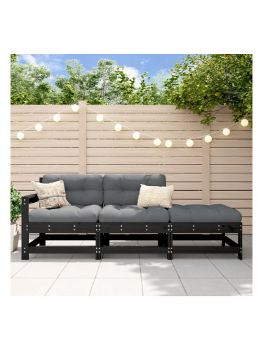 Sonata H Градински комплект с възглавници, 3 части, черен, дърво масив
