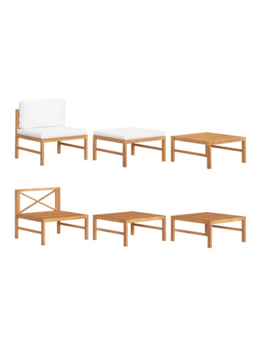 Sonata H Градински комплект с кремави възглавници, 3 части, тиково дърво