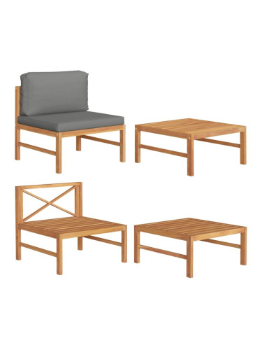 Sonata H Градински комплект с тъмносиви възглавници, 2 части, тик