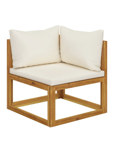 Sonata H Модулен ъглов диван, кремави възглавници, акациево дърво масив