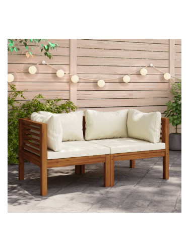 Sonata H Ъглови дивани, 2 бр, с кремавобели възглавници, акация масив