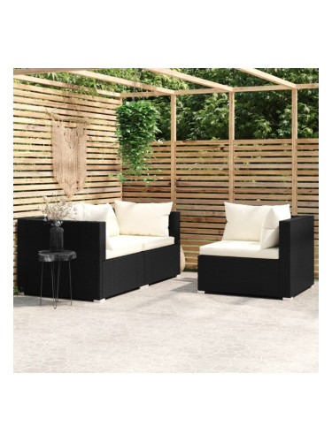 Sonata H Градински комплект с възглавници, 3 части, черен полиратан