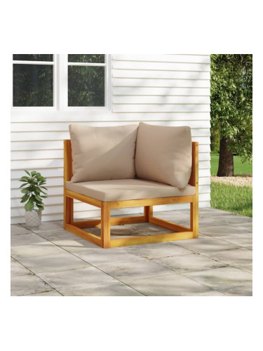 Sonata H Модулен ъглов диван с таупе възглавници, акациево дърво масив