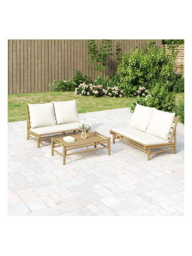 Sonata H Градинска пейка с кремавобели възглавници, бамбук
