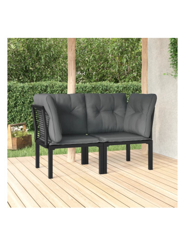 Sonata H Градински ъглови столове с възглавници 2 бр черен/сив полиратан