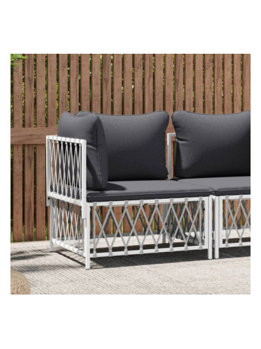 Sonata H Градински ъглов диван с възглавници, бял, тъкан плат