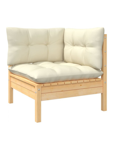 Sonata H Градински ъглов диван с кремави възглавници, борово дърво масив