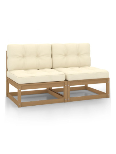 Sonata H Градински средни дивани с кремави възглавници, 2 бр, бор масив
